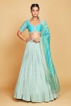 Buy_Amrin khan_Blue Lehenga And Dupatta Pure Banarasi Georgette Glass Pearls Set  _Online_at_Aza_Fashions