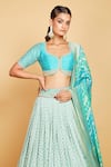 Shop_Amrin khan_Blue Lehenga And Dupatta Pure Banarasi Georgette Glass Pearls Set  _Online_at_Aza_Fashions