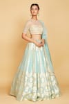 Amrin khan_Blue Lehenga Silk Banarasi Organza Hand Floral Pattern Set  _Online_at_Aza_Fashions