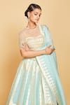 Buy_Amrin khan_Blue Lehenga Silk Banarasi Organza Hand Floral Pattern Set  _Online_at_Aza_Fashions