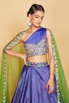 Amrin khan_Blue Lehenga Raw Silk Hand Embroidered One Shoulder Blouse Set  _Online_at_Aza_Fashions