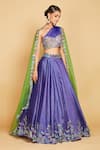 Buy_Amrin khan_Blue Lehenga Raw Silk Hand Embroidered One Shoulder Blouse Set  _Online_at_Aza_Fashions