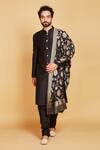 Amrin khan_Black Sherwani Raw Silk Band Collar Set_Online_at_Aza_Fashions