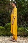 Buy_Bohame_Yellow Satin Chiffon Hand Embroidered Beads V Neck Nadia Kurta And Pant Set 