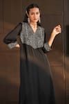 Bohame_Black Satin Chiffon Hand Embroidered Beads V Neck Mariam Kurta And Pant Set _Online_at_Aza_Fashions