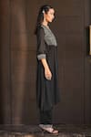 Buy_Bohame_Black Satin Chiffon Hand Embroidered Beads V Neck Mariam Kurta And Pant Set 