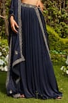 Bohame_Blue Satin Chiffon Hand Embroidered Beads V Neck Aida Border Lehenga Set _Online_at_Aza_Fashions