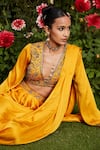 Shop_Bohame_Yellow Satin Chiffon Hand Anisa Pre-draped Concept Pant Saree With Blouse _Online_at_Aza_Fashions