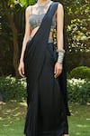 Bohame_Black Satin Chiffon Nida Pre-draped Concept Saree With Embellished Blouse _Online_at_Aza_Fashions