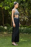 Shop_Bohame_Black Satin Chiffon Nida Pre-draped Concept Saree With Embellished Blouse _Online_at_Aza_Fashions