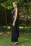 Bohame_Black Satin Chiffon Nida Pre-draped Concept Saree With Embellished Blouse _at_Aza_Fashions