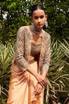 Bohame_Pink Satin Chiffon Embroidered Cutdana Jacket Open Noor Embellished Skirt Set _Online_at_Aza_Fashions