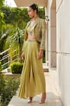 Bohame_Green Satin Chiffon Embroidered Cutdana Samara Floral Embellished Skirt Set _at_Aza_Fashions