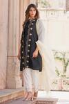 The Home Affair_Black Cotton, Silk Gota Patti Bandeau Neck, Scalloped Hem Jacket With Kurta Set _Online_at_Aza_Fashions