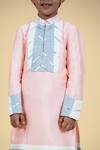 Shop_Little Boys Closet_Peach Cotton Embroidery Pintucked Color Block Kurta Set _Online_at_Aza_Fashions