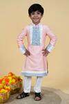 Little Boys Closet_Peach Cotton Embroidery Pintucked Color Block Kurta Set _at_Aza_Fashions
