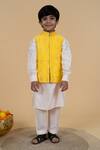 Little Boys Closet_Yellow Silk, Polyester, Cotton Embroidery Bundi Kurta Set _Online_at_Aza_Fashions