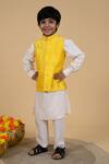 Shop_Little Boys Closet_Yellow Silk, Polyester, Cotton Embroidery Bundi Kurta Set _Online_at_Aza_Fashions
