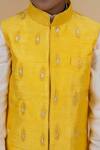 Little Boys Closet_Yellow Silk, Polyester, Cotton Embroidery Bundi Kurta Set _at_Aza_Fashions