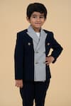 Little Boys Closet_Blue Polyester, Cotton Houndstooth Pattern Panelled Blazer Set _Online_at_Aza_Fashions