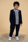 Buy_Little Boys Closet_Blue Polyester, Cotton Houndstooth Pattern Panelled Blazer Set _Online_at_Aza_Fashions