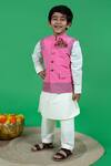 Little Boys Closet_Pink Crepe, , Satin Embroidery Resham Bundi Kurta Set _Online_at_Aza_Fashions