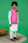 Buy_Little Boys Closet_Pink Crepe, , Satin Embroidery Resham Bundi Kurta Set _Online_at_Aza_Fashions