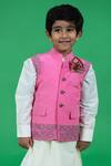 Shop_Little Boys Closet_Pink Crepe, , Satin Embroidery Resham Bundi Kurta Set _Online_at_Aza_Fashions