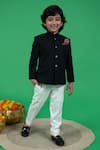Buy_Little Boys Closet_Black Polyester Textured Bandhgala And Pant Set _Online_at_Aza_Fashions