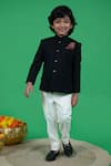 Shop_Little Boys Closet_Black Polyester Textured Bandhgala And Pant Set _Online_at_Aza_Fashions