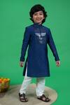 Buy_Little Boys Closet_Blue Cotton, Silk Embroidery Metallic Tape Kurta Set _Online_at_Aza_Fashions