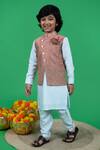 Little Boys Closet_Brown Silk, Cotton Embroidery Resham Thread Kurta Set _Online_at_Aza_Fashions