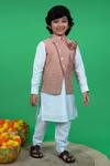 Buy_Little Boys Closet_Brown Silk, Cotton Embroidery Resham Thread Kurta Set _Online_at_Aza_Fashions