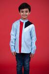 Little Boys Closet_Blue Cotton Color Block Shirt_Online_at_Aza_Fashions