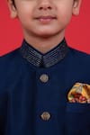 Little Boys Closet_Blue Cotton, Silk Embroidery Zardozi Collar Sherwani Set _Online_at_Aza_Fashions