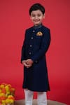 Buy_Little Boys Closet_Blue Cotton, Silk Embroidery Zardozi Collar Sherwani Set _Online_at_Aza_Fashions