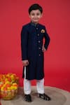 Shop_Little Boys Closet_Blue Cotton, Silk Embroidery Zardozi Collar Sherwani Set _Online_at_Aza_Fashions