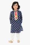 Shop_Byb Premium_Blue 100% Cotton And Poly Embellishment Beads & Pom-poms Neckline Kurta Set _Online_at_Aza_Fashions