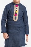 Byb Premium_Blue Cotton, Linen Pom-poms, Embroidery Embellished Kurta Set _Online_at_Aza_Fashions