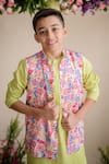 Buy_Pa:Paa_Green Kurta Cotton Printed Floral Bundi And Set  _Online_at_Aza_Fashions