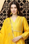 Kefi Collections_Yellow Kurta And Sharara Silk Chanderi Embroidery Stripe V Bairagi Pant Set_at_Aza_Fashions