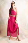 Palak & Mehak_Pink Crepe Bandhani One Shoulder Dress_Online_at_Aza_Fashions