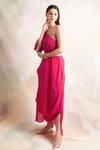Shop_Palak & Mehak_Pink Crepe Bandhani One Shoulder Dress_Online_at_Aza_Fashions