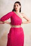 Palak & Mehak_Pink Crepe Bandhani One Shoulder Dress_at_Aza_Fashions