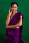 Palak & Mehak_Purple Chinnon Square Neck Ruffle Pre-draped Saree Set _at_Aza_Fashions