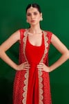 Palak & Mehak_Red Crepe Print Bandhani Round Neck Pattern Cape With Dress _at_Aza_Fashions