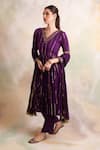Palak & Mehak_Purple Rayon Crepe Flower V Neck Stripe Anarkali Kurta Set _Online_at_Aza_Fashions
