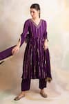 Buy_Palak & Mehak_Purple Rayon Crepe Flower V Neck Stripe Anarkali Kurta Set _Online_at_Aza_Fashions