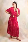 Buy_Palak & Mehak_Pink Rayon Crepe Striped V Neck Kaftan _Online_at_Aza_Fashions