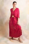 Shop_Palak & Mehak_Pink Rayon Crepe Striped V Neck Kaftan _Online_at_Aza_Fashions